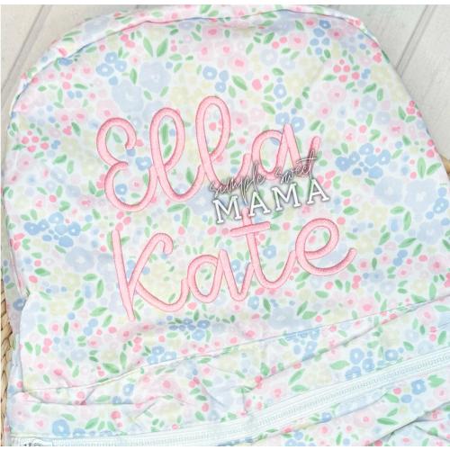 Grandmillenial Floral Embroidered Wipeable Nylon Gingham Backpack