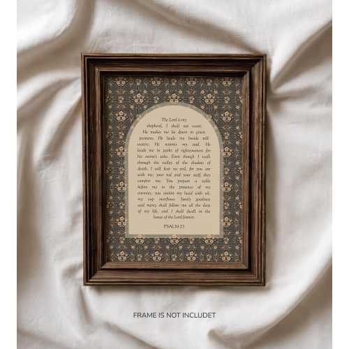 Psalm 23 Scripture Wall Art, The Lord is my Shepherd, Bible Verse Print, Christian Printable, Vintage Style