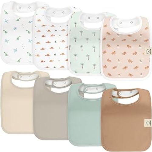 KeaBabies 8-Pack Organic Baby Bibs for Boys, Girls - Super Absorbent Cotton Drool Bibs for Baby Girl & Boy, Teething Toddler, Drooling Newborn, Ultra Soft & Machine Washable (Roarsome)