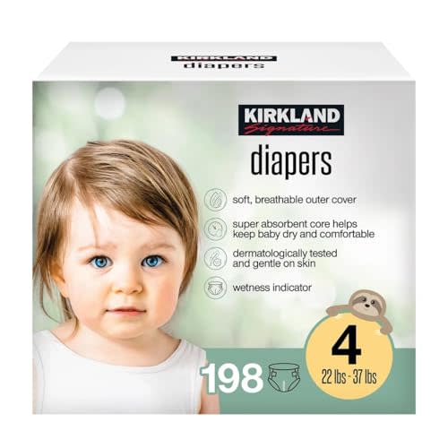 Kirkland Signature Diapers, Size 4 (22-37 Pounds), 198 Count