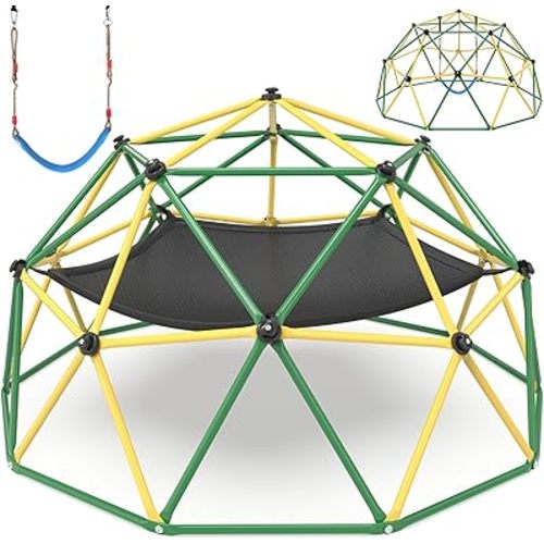 Amictoy Climbing Dome with Hammock and Swing, 10FT Backyard Jungle Gym