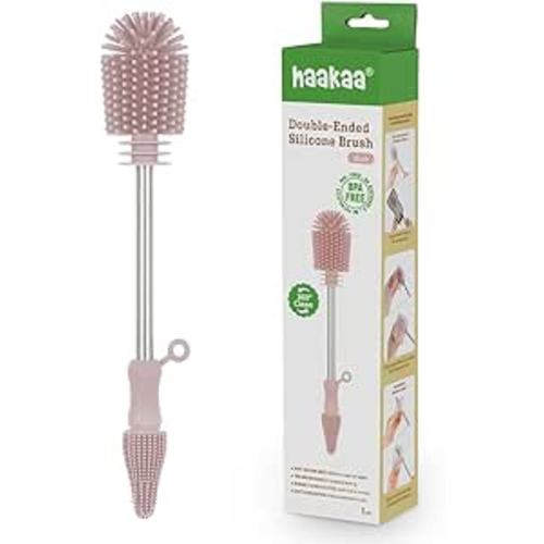 Haakaa Silicone Cleaning Brush Kit – Household Cleaning Brushes for Bottles and Crevices – Food-Grade Silicone: Dishwasher Safe (Brush-Blush)