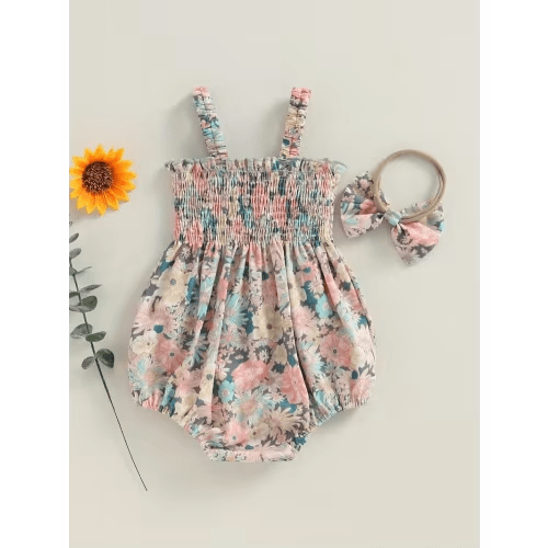 baby girl summer outfits sleeveless frill smocked romper - Temu
