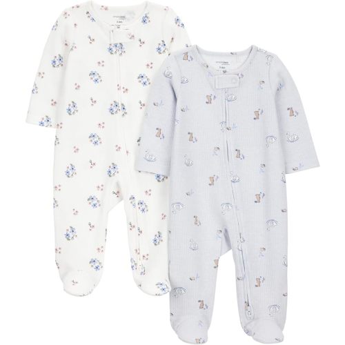 Simple Joys by Carter's Baby Girls' 2-way Zip Thermal Footed Sleep and Play, Pack of 2