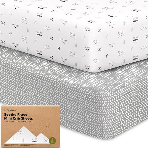 2-Pack Mini Crib Sheets Fitted, 38x26 Pack N Play Mattress Sheets (Nordic)
