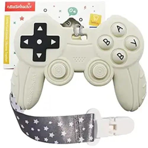 Cool Remote Game Control Teething Toy for Babies 0-6 6-12 Months,Game Controller Teether for Gamer Parents,Baby's First Valentines Day Gifts,Silicone Remote Chew Toys（White