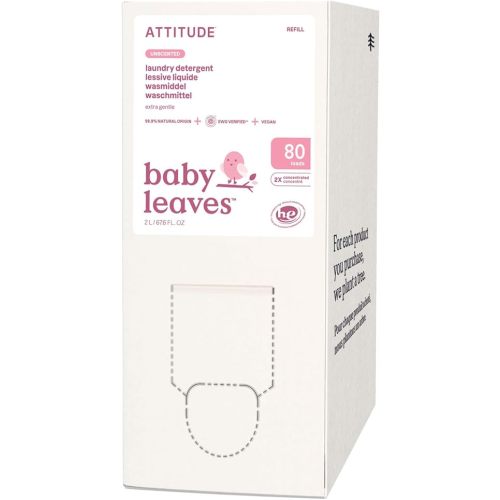 ATTITUDE Baby Laundry Detergent, EWG Verified, Plant and Mineral-Based Formula, HE Compatible, Vegan Household Products, Unscented, 80 Loads, 67.6 Fl Oz (Package may vary)