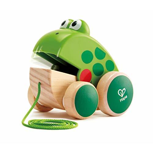 Hape Frog Pull-Along | Wooden Frog Fly Eating Pull Toddler Toy, Bright Colors