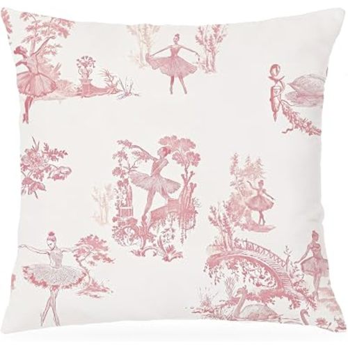Vintage Pink Ballerina Throw Pillow Cover 18x18 Double-Sided, Pink Toile de Jouy French Country Swan Lake Ballet Decorative Pillow Cover Case for Girls Dorm Bedroom Apartment
