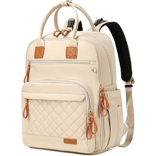18 Pockets Diaper Bag Backpack with Waterproof Pockets and Stroller Buckle, Convertible Tote Bag (Beige, Large)
