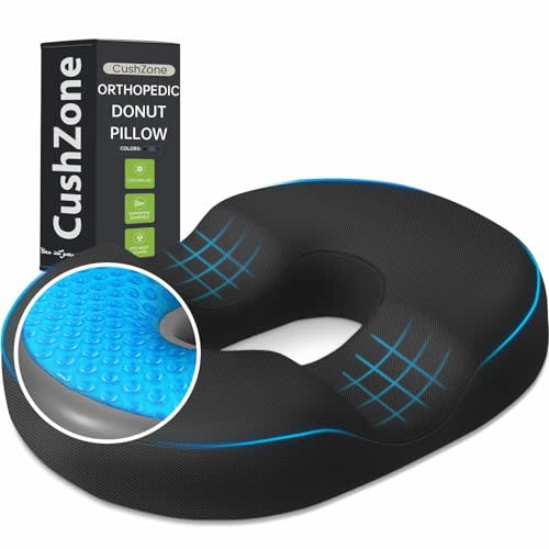 Donut Pillow Seat Cushion, Cooling Gel Memory Foam Chair Cushion, Black | Office, Home & Car Seat Cushion, Butt Pillow for Tailbone Pain Relief, Hemorrhoids and Everyday Sitting Comfort