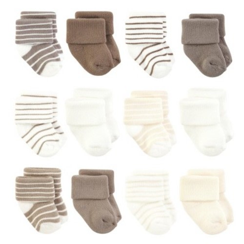 Hudson Baby Basics Infant Baby Cozy Terry Baby Sock 12-Pack, Natural Stripes, 0-6 Months