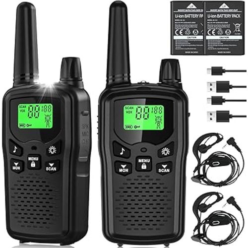 Walkie Talkies for Kids Adults, Rechargeable Long Range Walky Talky 2 Way Radios 80 Channels 1400mAh Li-ion Battery for Family Outdoors Camping Hiking Toys Gift 2 Pack