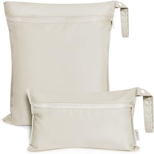 haakaa Waterproof Wet Bags for Baby Wet Dry Bags for Cloth Diaper, Swimsuit & Travel, 2pcs, Beige