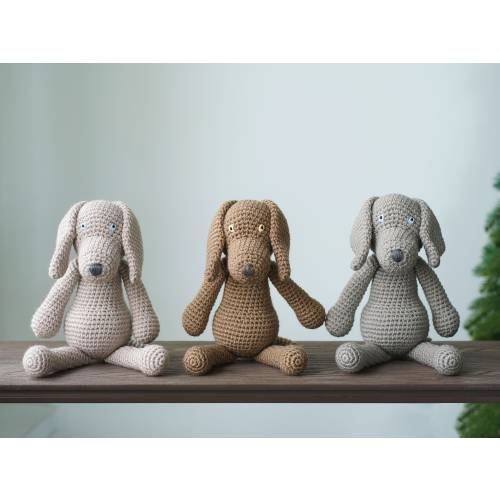 Handmade Crochet Weimaraner Dog Plush Toy: Oatmeal/Brown/Grey