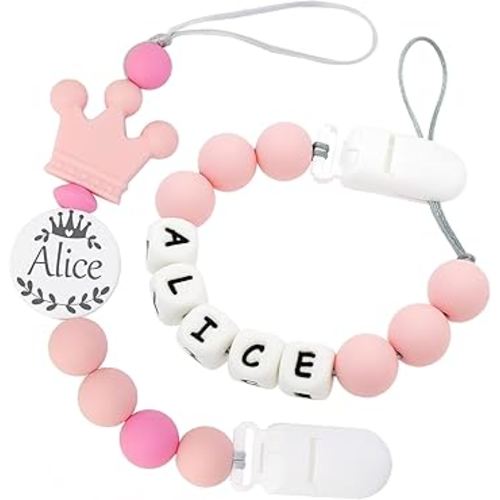 Personalized Handmade Pacifier Clip with Name - Customizable Baby Pacifier Holder with Storage Bag (4 Pack) (Pink1)
