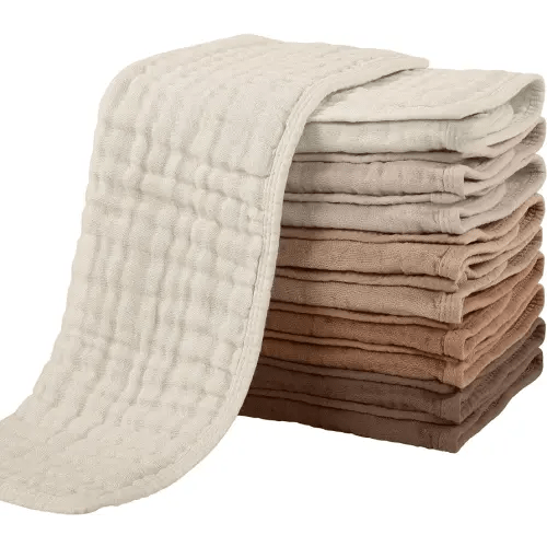 Yoofoss Muslin Burp Cloths for Baby 10 Pack 100% Cotton Baby Washcloths for Boys Girls Large 20''X10'' Super Soft and Gradient Coffee