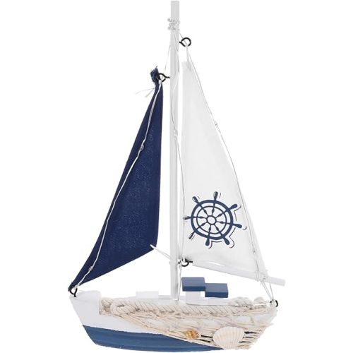 ARTIBETTER Decor Sailing Adornment Desktop Sailboat Ornament Nautical Style Sailboat Model Mediterranean Nautical Boat Model LED Wooden Office