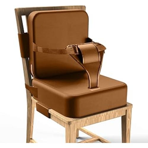 Toddler Booster Seat for Dining Table,Booster Seat for Kitchen Chair with Extended Straps,2PCS Portable with Safety Buckles,Suitable for Kids Aged 3-12 in Restaurants (Dark Brown)