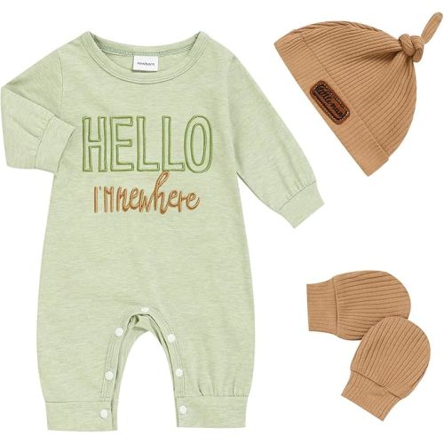 Newborn Romper Baby Boy Cotton Jumpsuit New Baby Hat Gloves Romper Coming Home Clothes Outfits