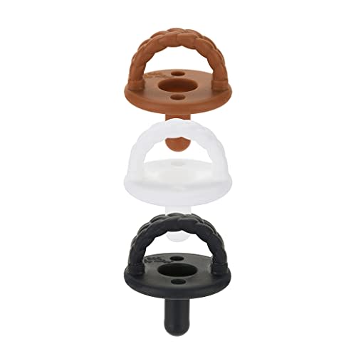 Itzy Ritzy Silicone Pacifiers for Newborn - Itzy Soother Pacifiers Feature Collapsible Handle & Two Air Holes for Added Safety For Ages Newborn and Up, Coffee & Cream Set of 3 in White, Tan & Brown