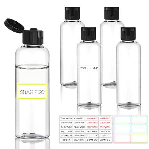5 Pack 3.4 oz Travel Bottles for Toiletries, TSA Approved Leak Proof Refillable Travel Size Containers, Clear Plastic Shampoo Bottles for Lotion Conditioner