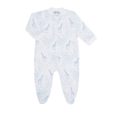 Blue Giraffe Print Zipper Footie (Size 0-3M)