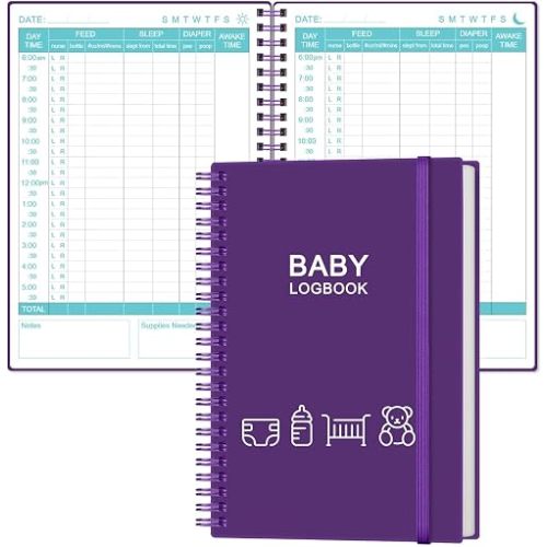 Heveboik Baby's Daily Log Book - A5 Baby's Tracking for Newborns, 150 Easy to Fill Pages to Track and Monitor Your Newborn Baby's Schedule, Purple