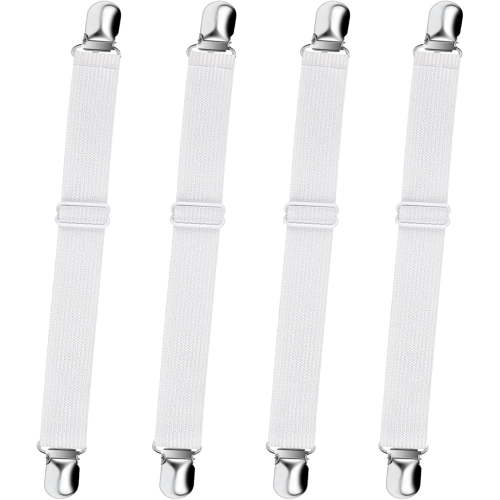 Sopito Bed Sheet Straps, 4Pcs Polyester Adjustable Elastic Fitted Sheet Fasteners Mattress Clips White