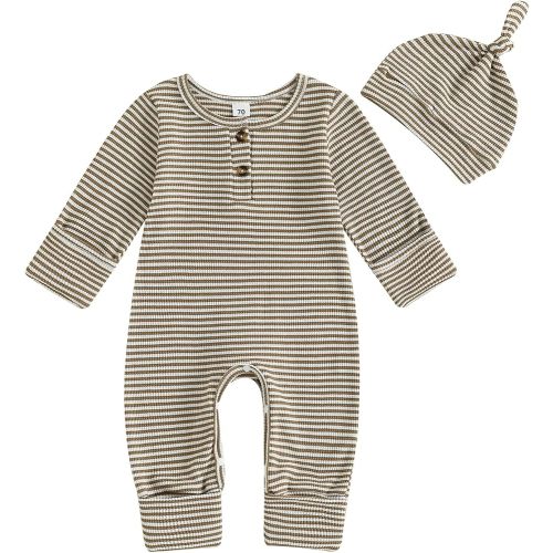 FOMOYUU Newborn Baby Boy Clothes Waffle Letter Embroider Long Sleeve Romper Pullover Tops and Pants Sets Fall Winter Outfits