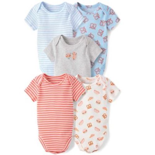 The Children's Place Baby Boys Short Sleeve Snacks Bodysuit 5-Pack Pink 0-3 M
