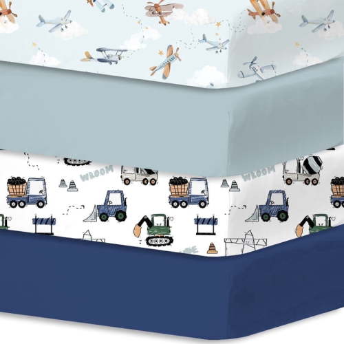 Bimocosy Crib Sheets Fitted 4 Pack for Baby Boys & Girls, Soft Microfiber Toddler Bed Sheets for Standard Crib & Toddler Mattresses 52'’ x 28'' (Plane)