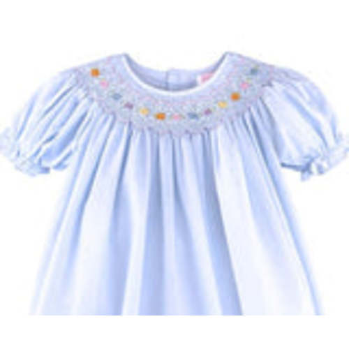Petit Ami Girls Blue Multi Smocked Bishop Dress with bloomers 3 6 9 12 – Classic Baby Boutique