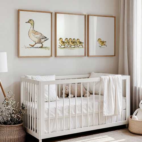 Mother Duck and Ducklings Nursery Print Set | Watercolor Farm Animal Wall Art