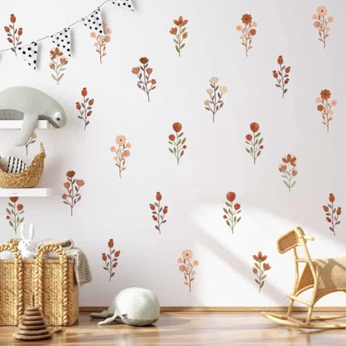 Flower Wall Decals,Boho Flower Wall Decals,Wildflower Sticker,Peel and Stick Floral Decor, Girls Bedroom Nursery Classroom Living Room, Spring Theme Decoration. (S236-Flower-Wall Stickers)