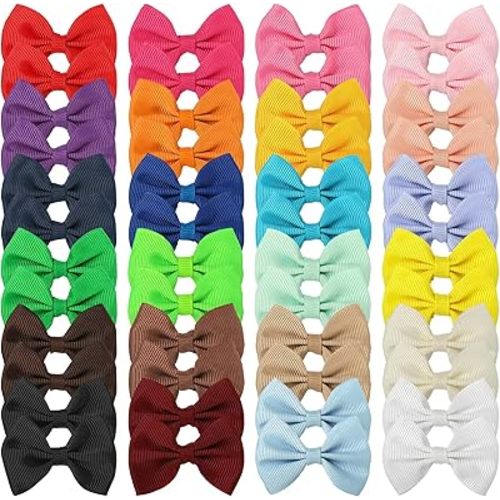 XIMA 48PCS(24pairs) Dog's Hair Bows Clips,Small Handmade Hair Accessories Bow Pet Puppy for Doggies Cat Kitten Rabbit Grooming Accessories (Mixcolors-48pcs Bows Hair Clip)
