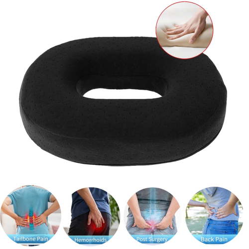 Donut Pillow, Coccyx Seat Cushion for Tailbone Pain Relief, Back, Hip Pain, Hemorrhoids, Post Surgery, Postpartum Pregnancy, Office Desk Chair, Wheelchair, Travel Memory Foam Black