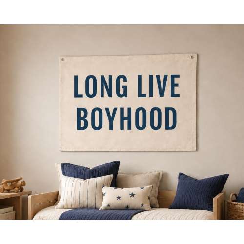 Long Live Boyhood Canvas Sign Flag Banner Boy Room Wall Decor Kids Room Wall Art Decor Boys Bedroom Decor Brothers Nursery Decor Navy Blue