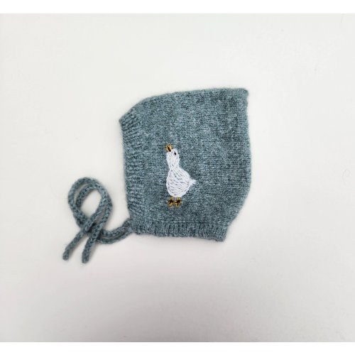 Made to Order Baby Bonnets with Goose Embroidery.  Alpaca Baby Bonnet. Unisex Baby Bonnets. Knit Baby Pixie Style Hat. Embroidered Bonnet.