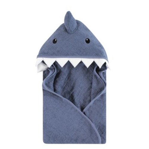 Hudson Baby Unisex Baby Cotton Animal Face Hooded Towel, Blue Shark, One Size