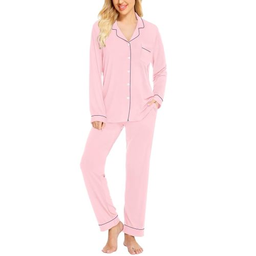 SWOMOG Womens Pajamas Set Long Sleeve Sleepwear Button Down Nightwear Soft Pj Lounge Sets