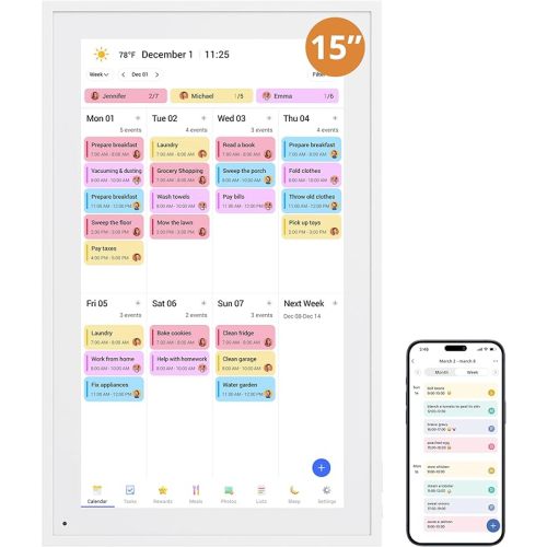 Digital Calender 15.6 Inch Smart Wall Calender, Touchscreen Electronic Calender Planner for 2025 Family Chore Chart Rewards and Schedules, Interactive Display, APP Access, Wall Mount or Stand