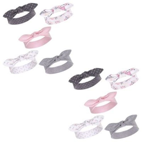 Hudson Baby Infant Girl Cotton Headbands, Pink Floral 10-Piece, 0-24 Months