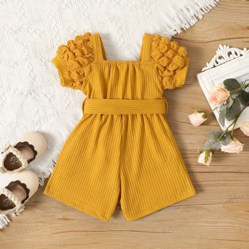 Baby Girl Solid Color Cinched Waist Romper