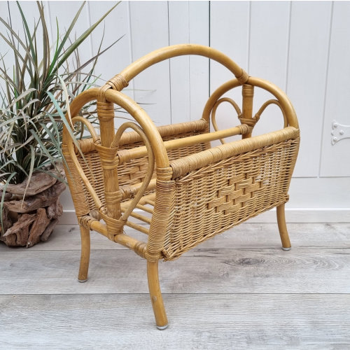 Bamboo and Wicker Magazine Holder, Wicker Basket, Newspaper Holder, Coastal Decor, Wicker Home Decor