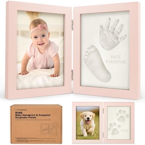 Baby Hand and Footprint Kit - Quick Dry Clay for Newborn Keepsake Feet and Handprint, Nursery Picture Frame, Cat Dog Paw Print Kit, Personalized New Mom Gifts for Baby Showers & Registry (Petal Pink)
