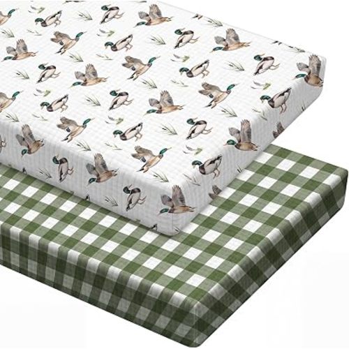 Irenare 2 Pcs Muslin Mallard Duck Crib Sheet Fits Standard 52"x28" Mattress