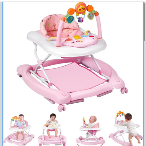 Baby Walker, 5 in 1 Baby Walkers for Boys Girls 6-12 Months, Foldable Walkers for Babies with Bouncer & Feeding Tray, Music, Adjustable Heights, Activity Walker for Infant