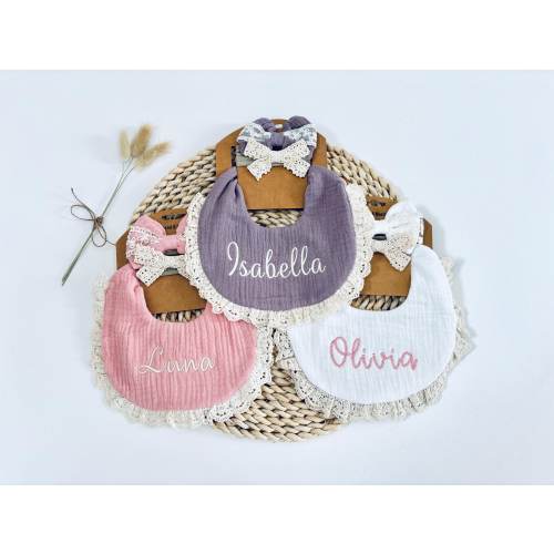 Embroidered Personalized Baby Girl Bib, Bib and Bow Set For Baby Girl, Personalized Baby Bibs, Baby Girl Gift, Gift For New Baby