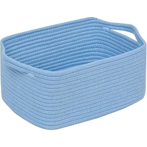 CubesLand Cube Storage Organizer Basket Bin, Cube Shelf Shelves Cotton Rope Basket, Durable Woven Rectangular Basket for Organizing, Nursery Toys Basket, 14x10x7.08IN Blue Basket